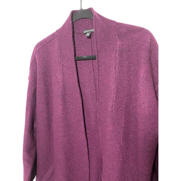 Eileen Fisher Lightweight Boiled Wool High Collar Plum Cardigan - Picture 5 of 9